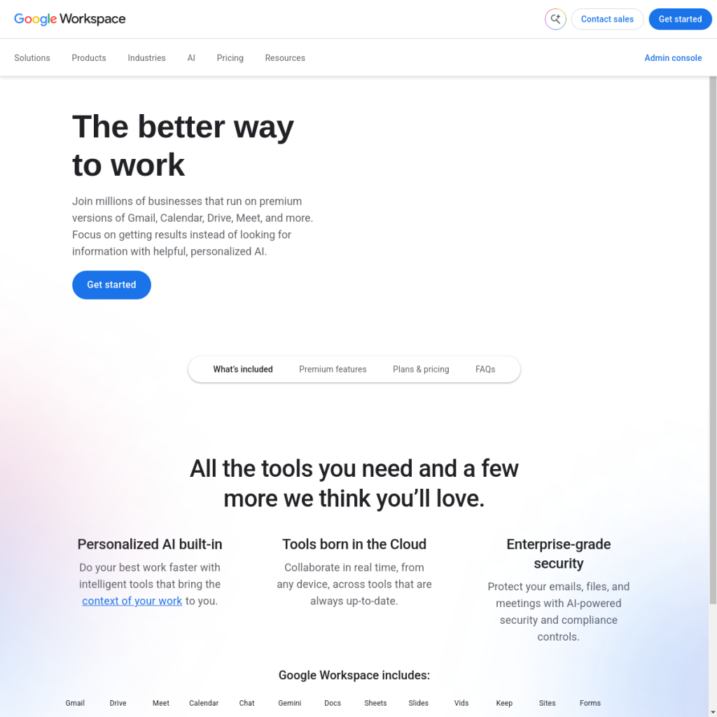 Google Workspace のサイト画面