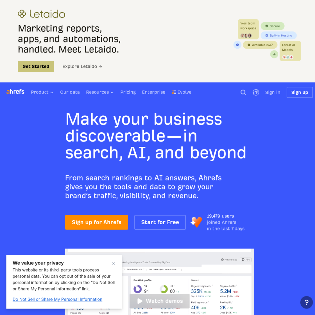 Ahrefs のサイト画面