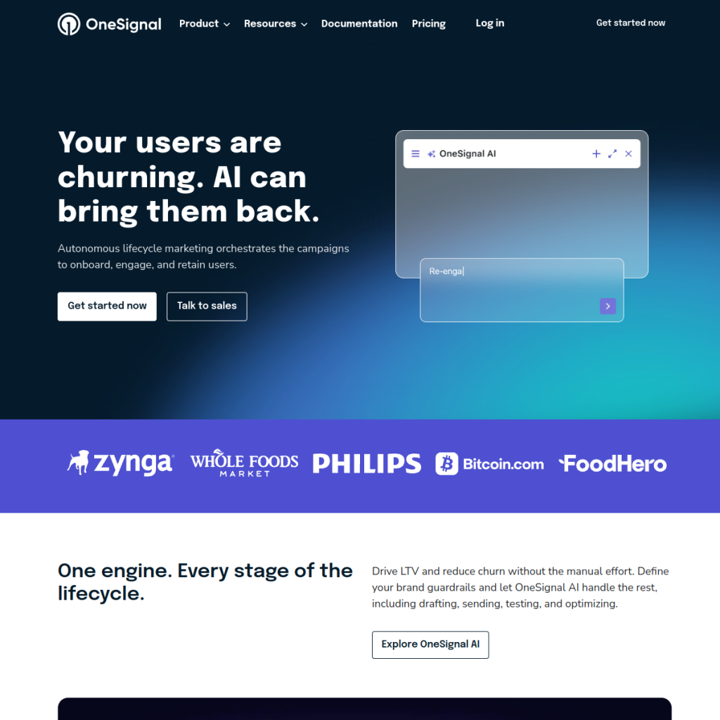 OneSignal のサイト画面
