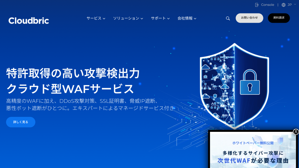 Cloudbric WAF+ のサイト画面