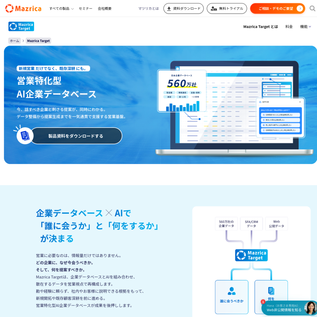 Mazrica Target のサイト画面