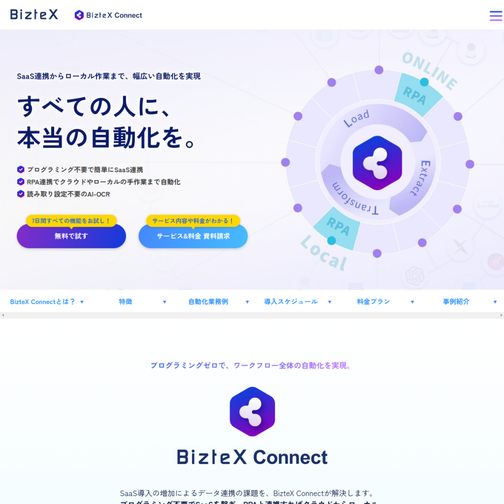 BizteX Connect のサイト画面