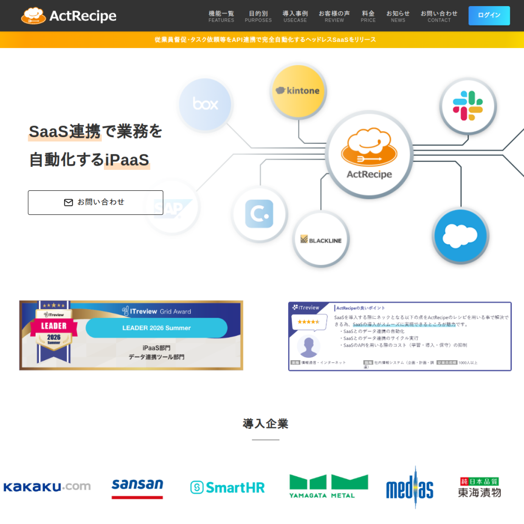 ActRecipe のサイト画面
