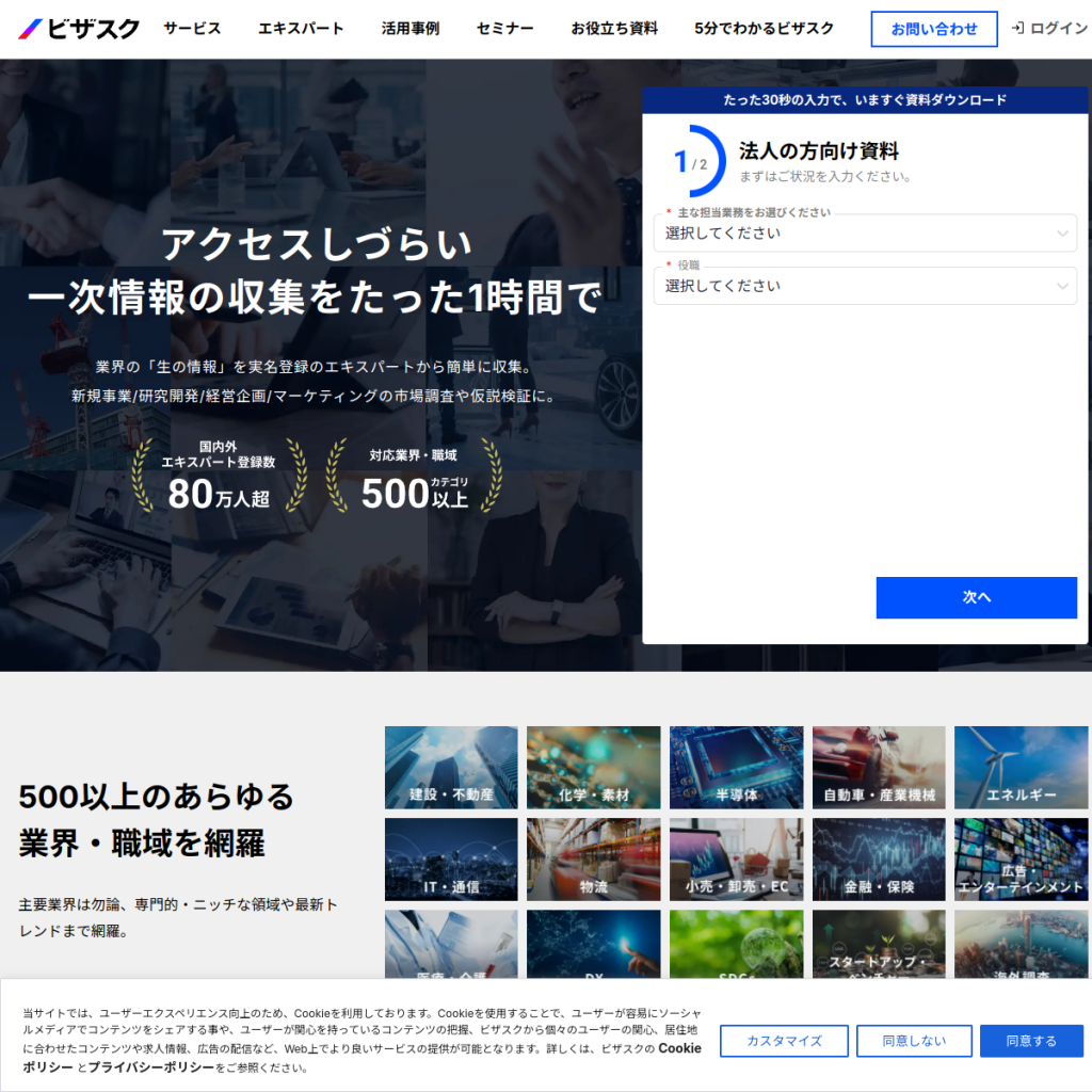 ビザスク のサイト画面