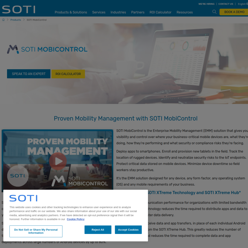 SOTI MobiControl のサイト画面