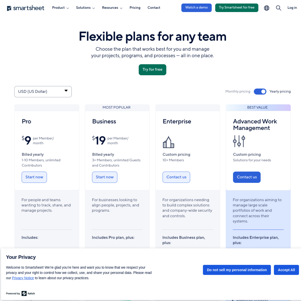 Smartsheet のサイト画面