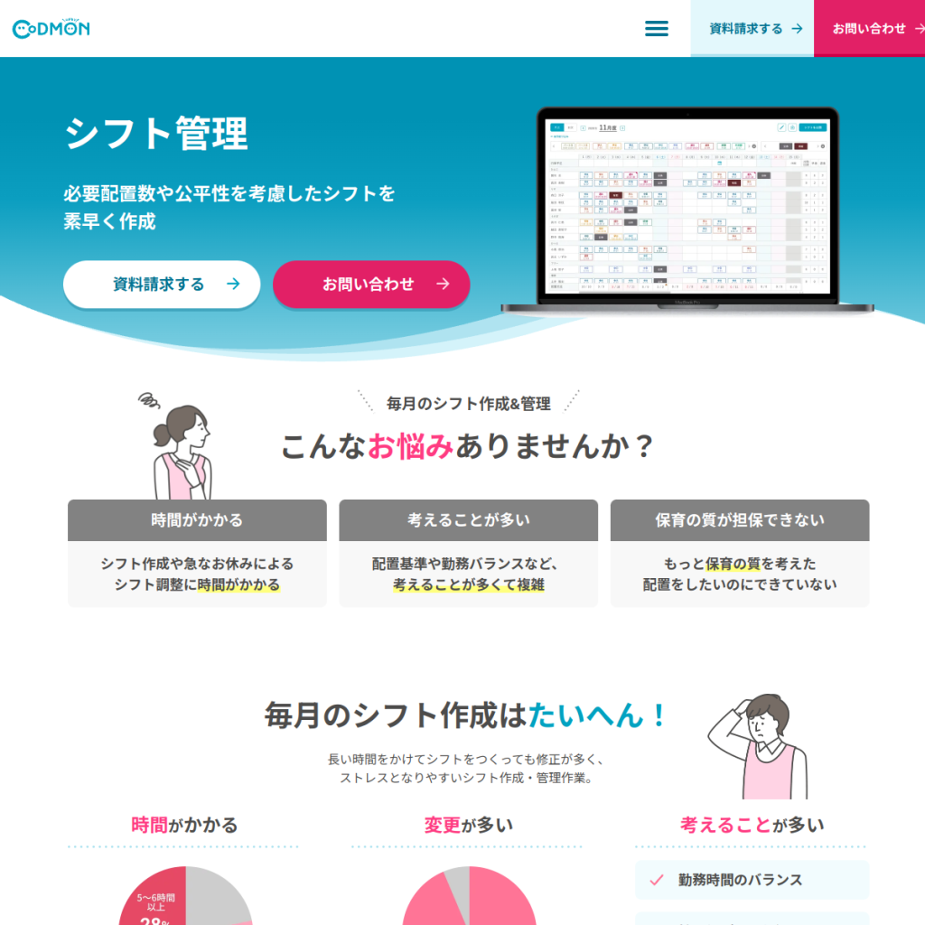 コドモン(シフト管理) のサイト画面