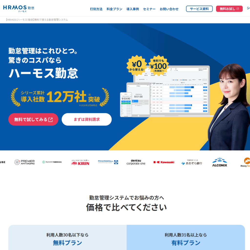 HRMOS勤怠 by IEYASU(シフト管理オプション) のサイト画面