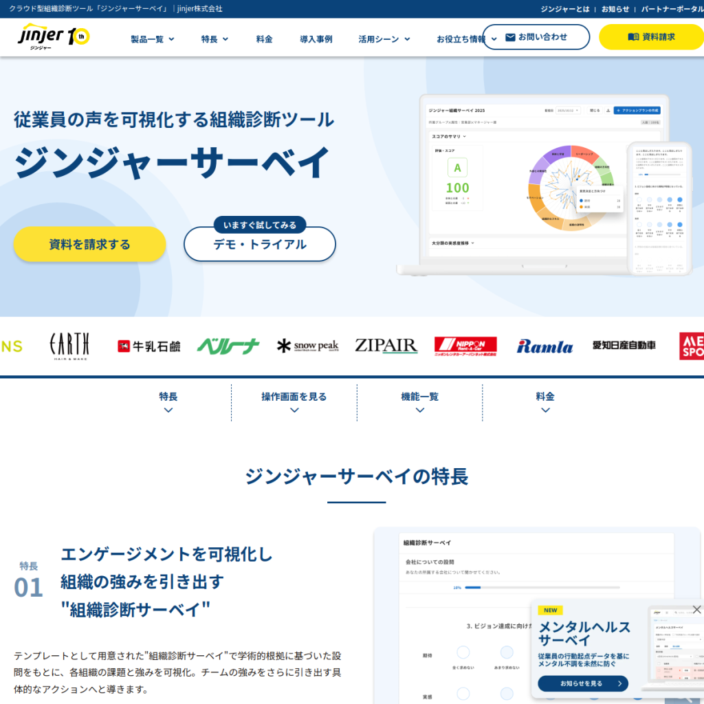ジンジャーサーベイ のサイト画面